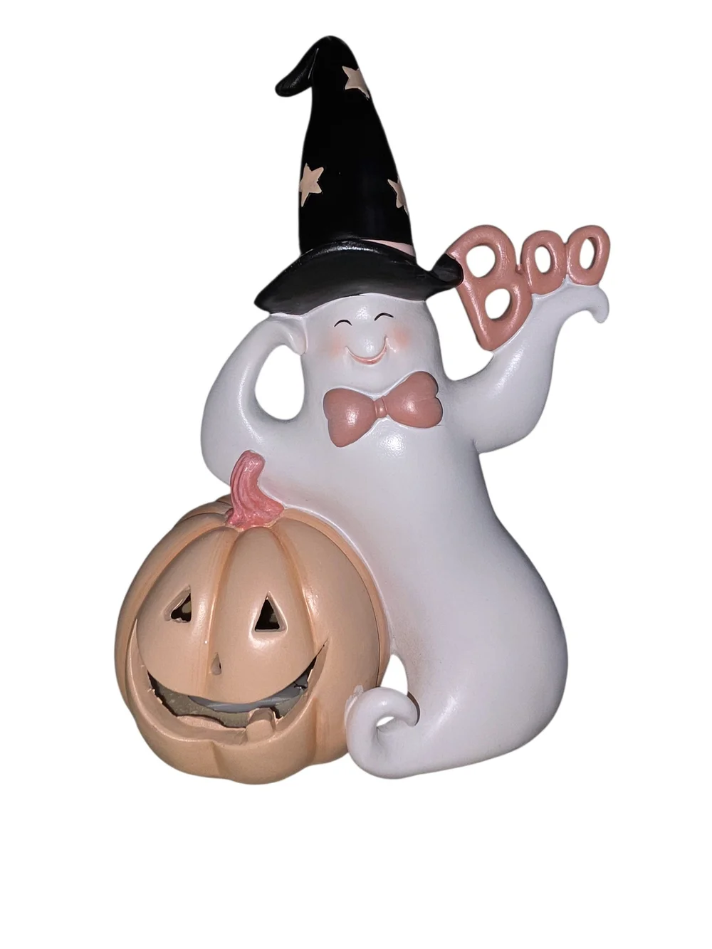 Cute Pink Halloween Ghost & Pumpkin Figurine - White and Pink